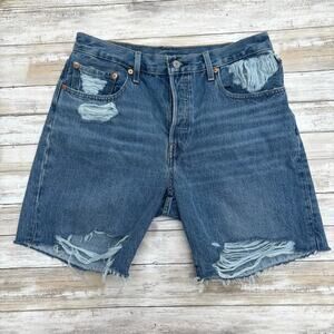 Levi’s Premium 501 90s Jean Shorts 30 (32”) Med Wash Distressed Grunge Western